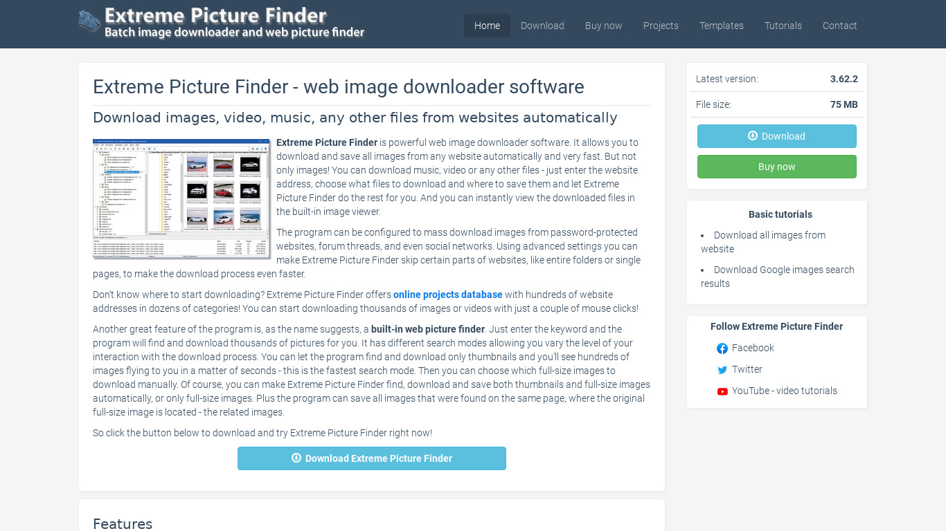 Extreme Picture Finder Landing page