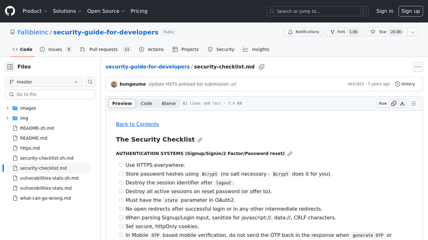 The Security Checklist Landing Page