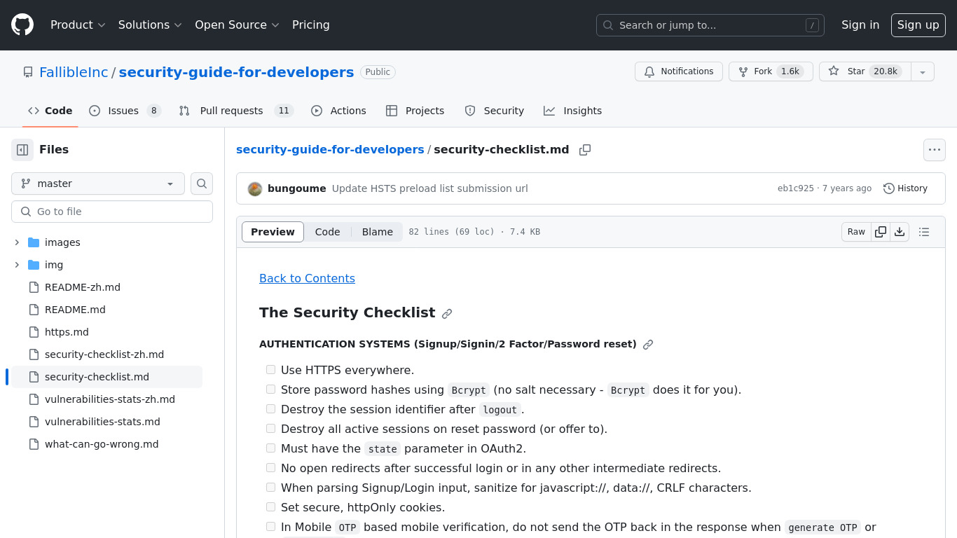 The Security Checklist Landing page