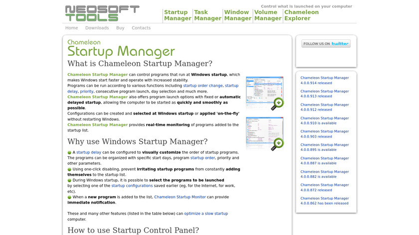 Chameleon Startup Manager Landing Page