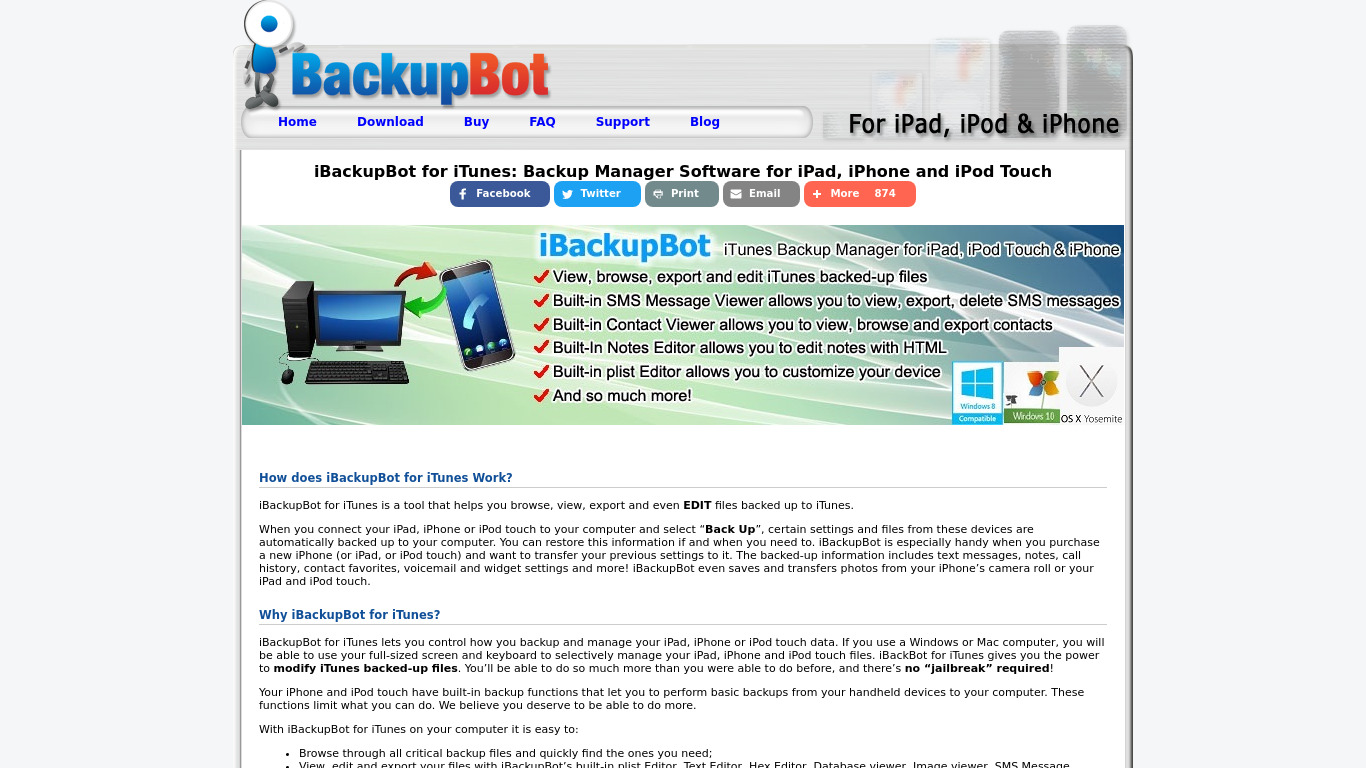 iBackupBot for iTunes Landing page