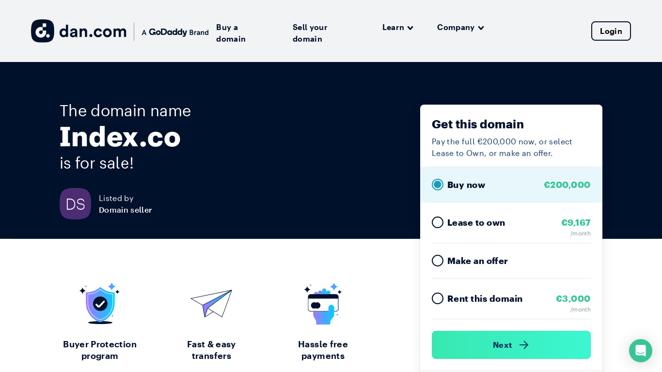 Index.co Landing page