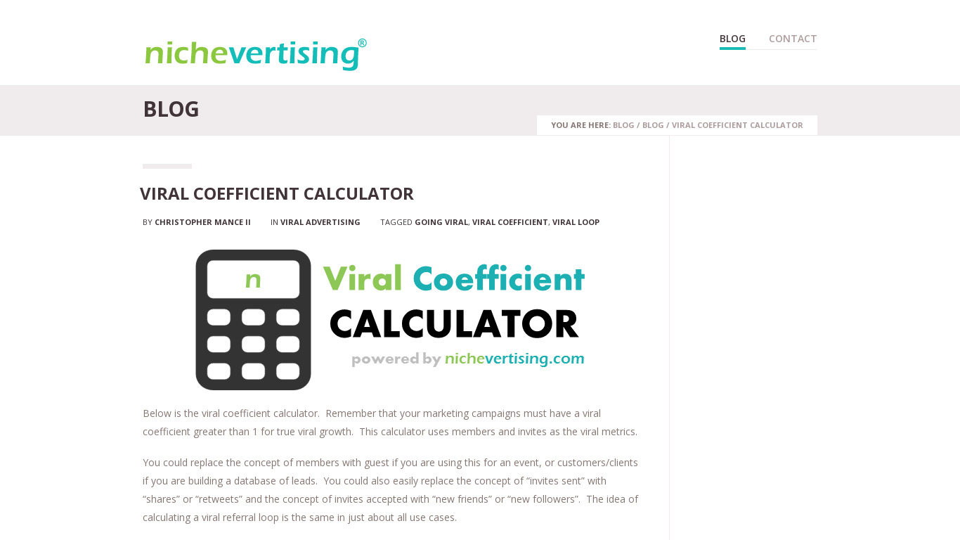 Viral Coefficient Calculator Landing page
