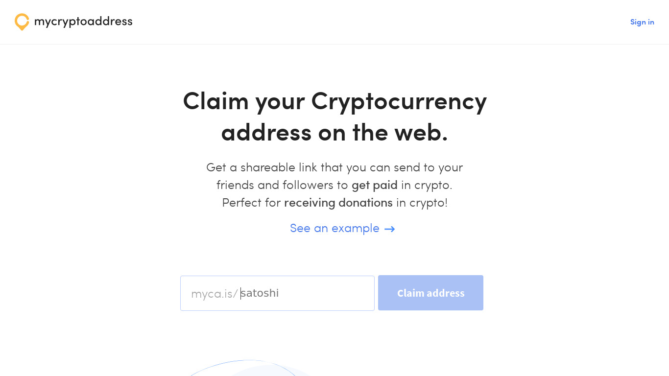 MyCryptoAddress Landing page