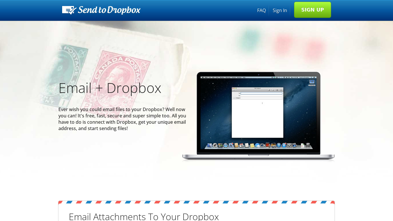 Send to Dropbox Landing page