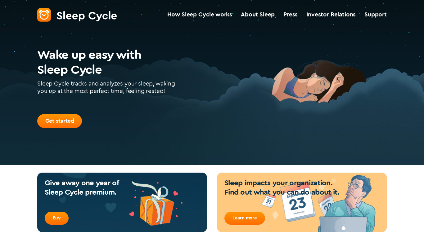 Sleep Cycle Landing page