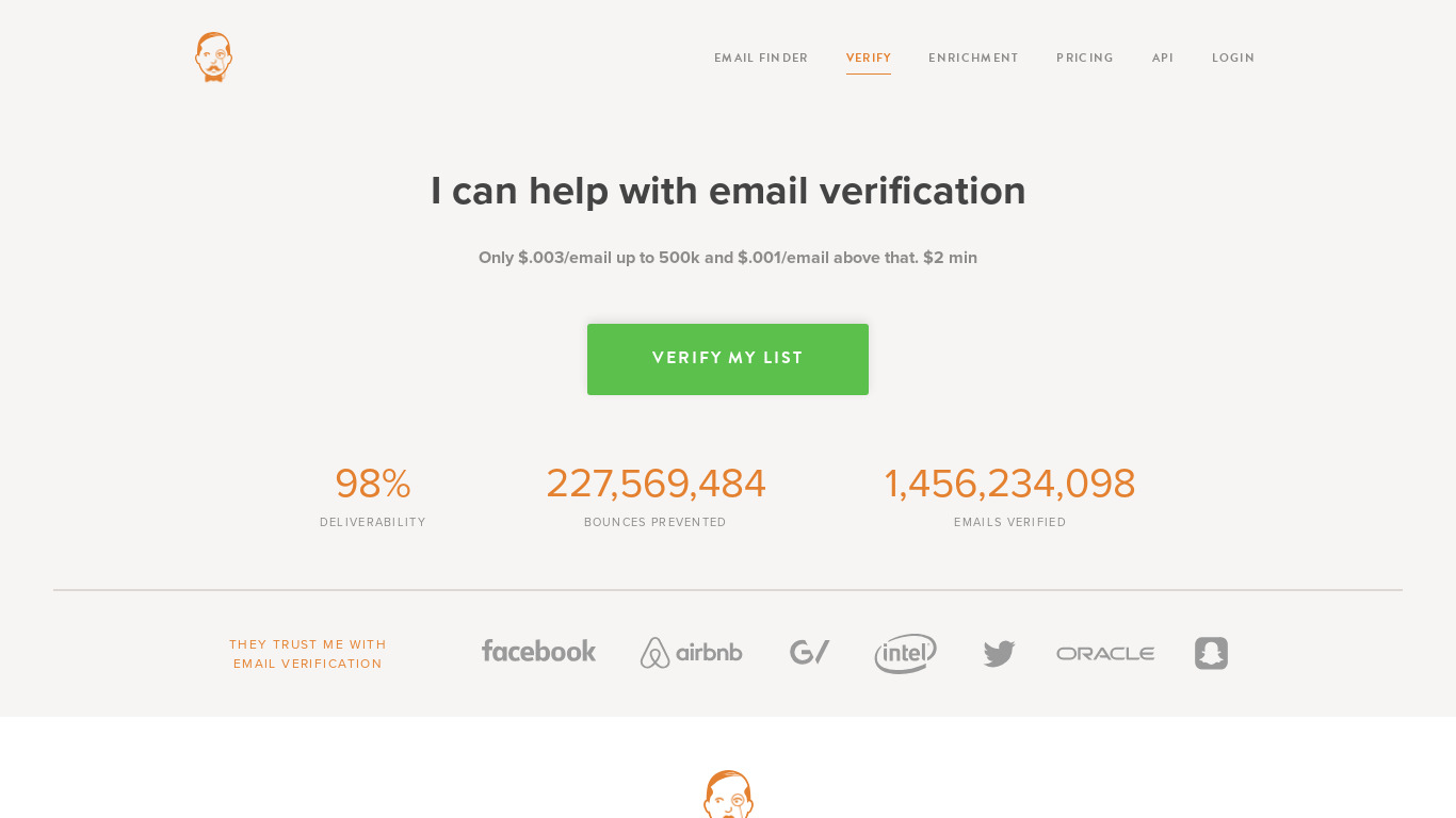 Verify by VoilaNorbert Landing page