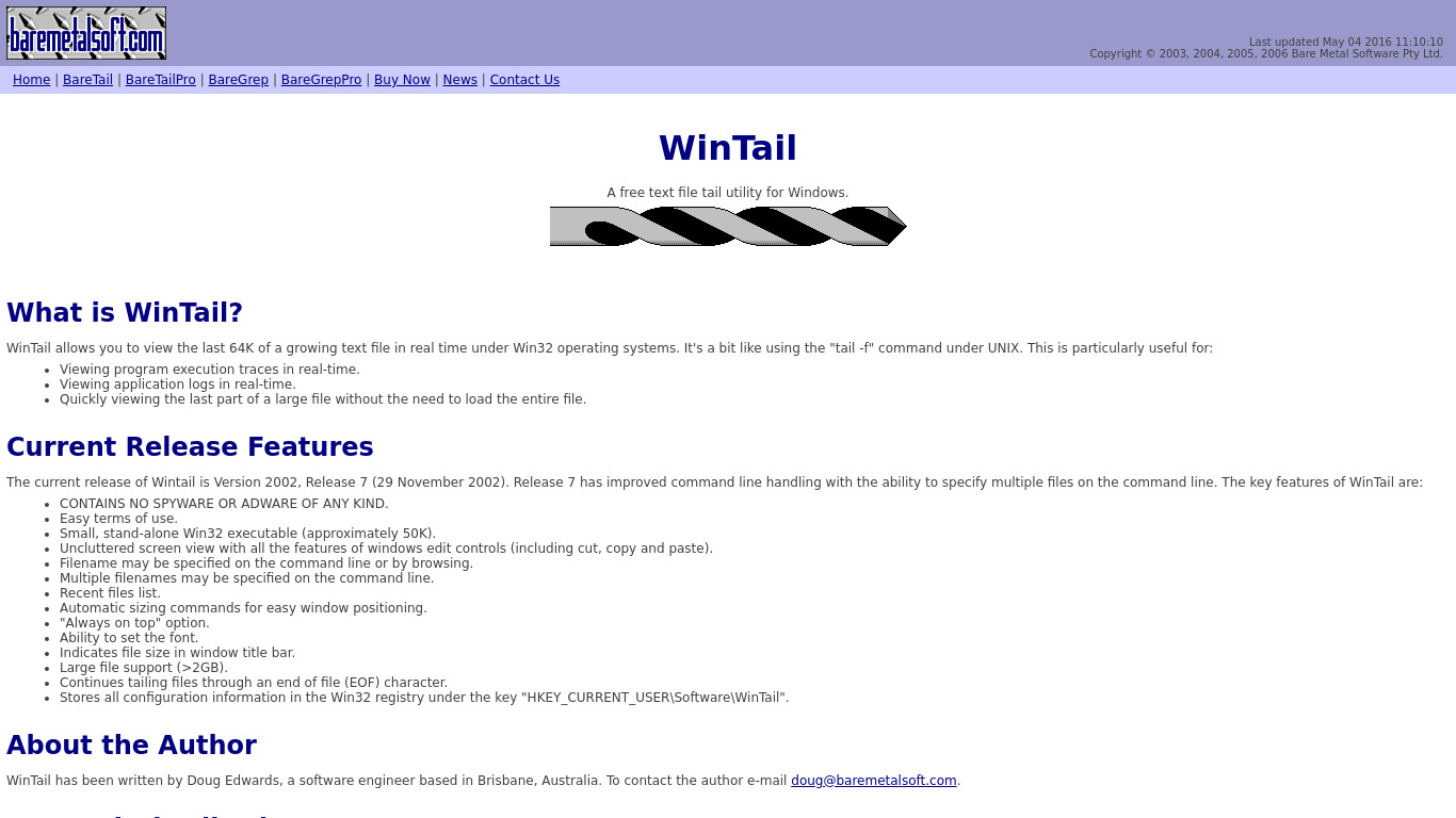 WinTail Landing page