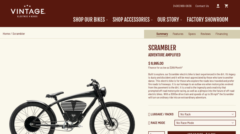 vintageelectricbikes.com Scrambler S Landing Page