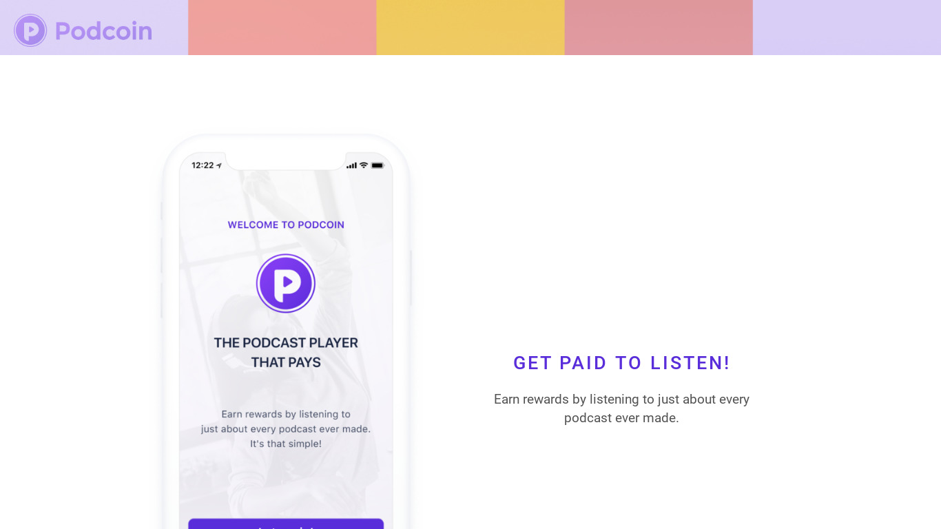 Podcoin Landing page