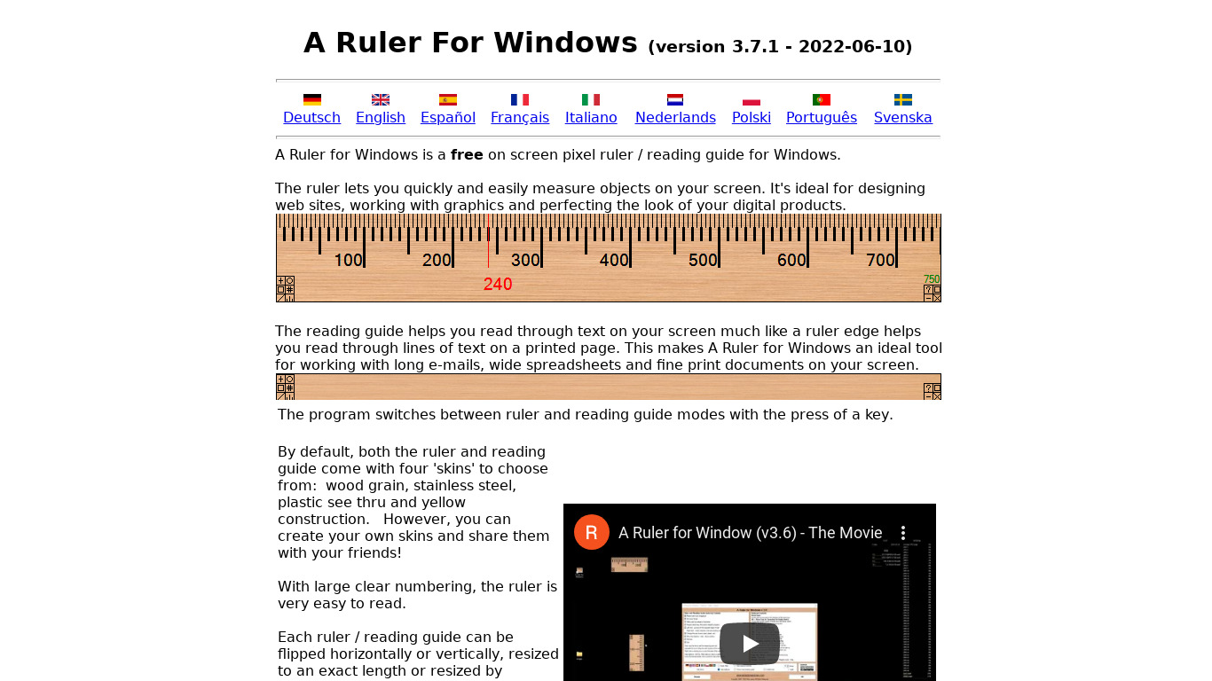 A Ruler for Windows Landing page