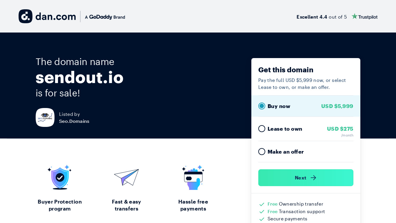 SendOut Landing page