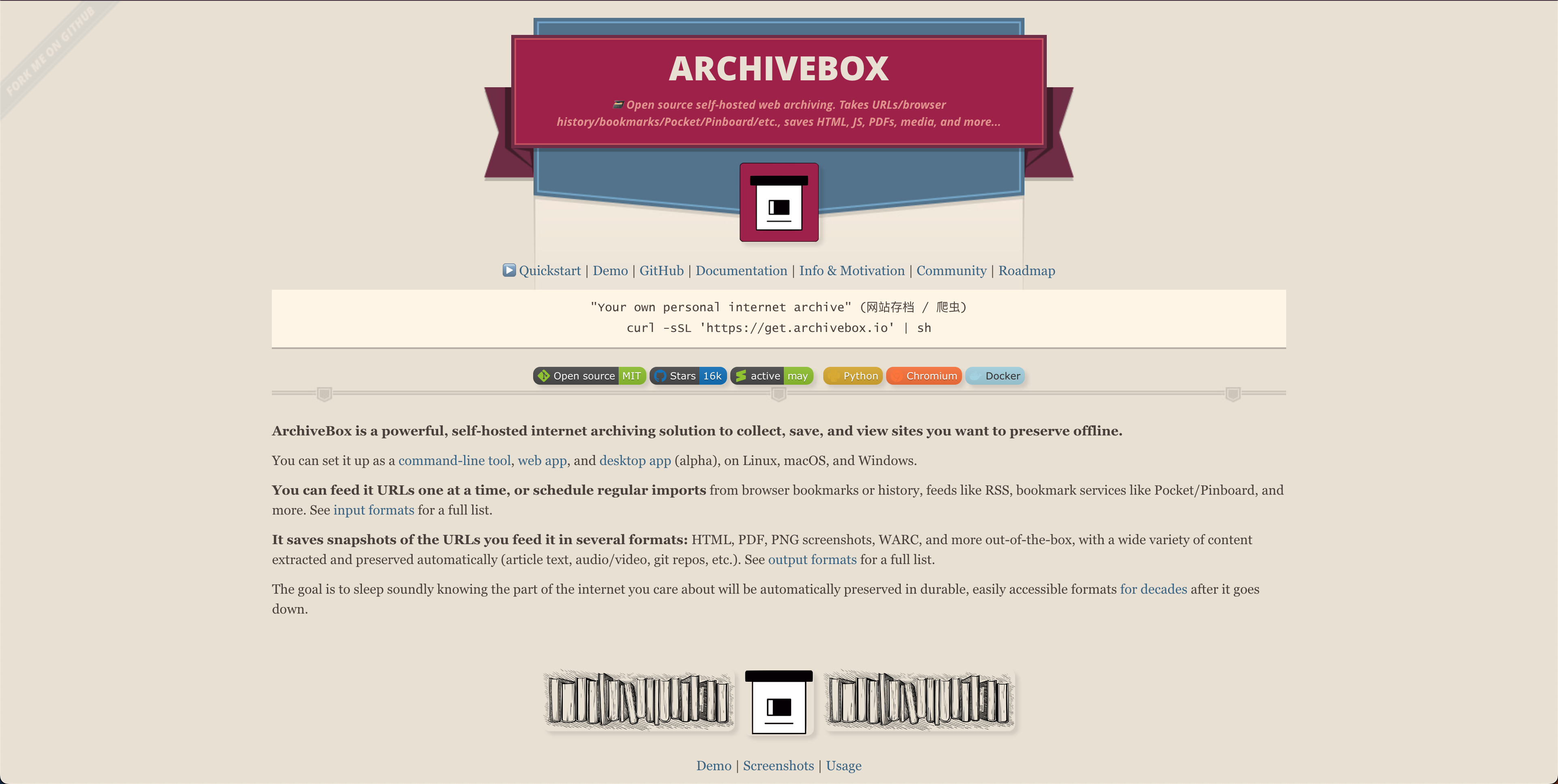 ArchiveBox Landing page