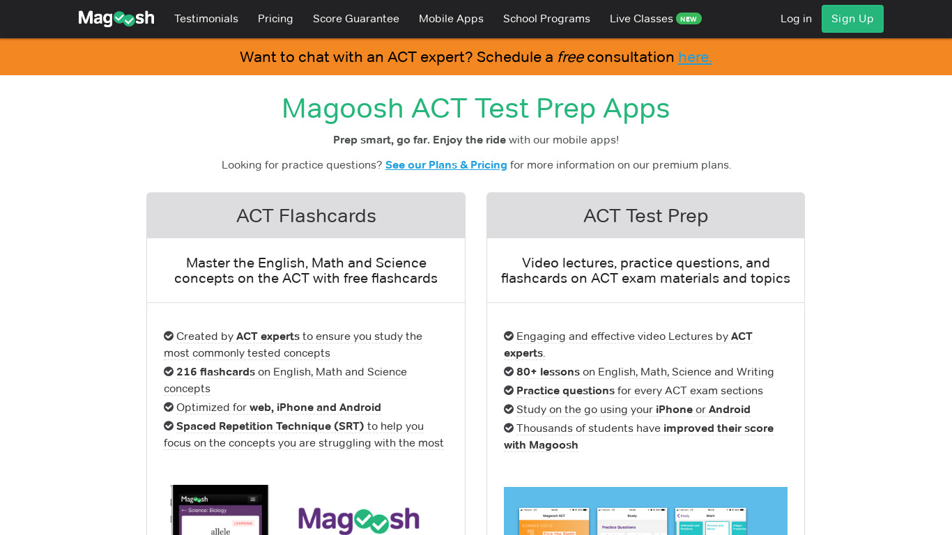 ACT Flashcards from Magoosh Landing page