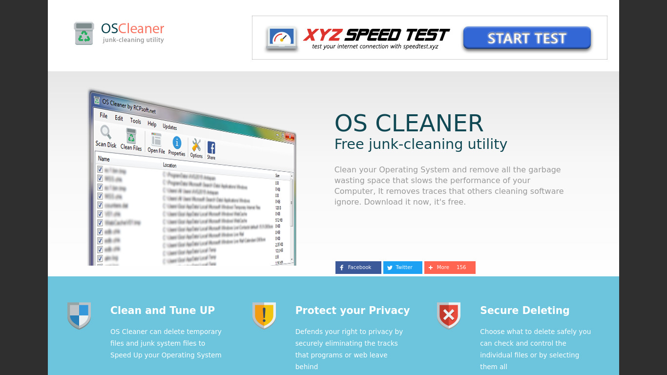 OS Cleaner Landing page