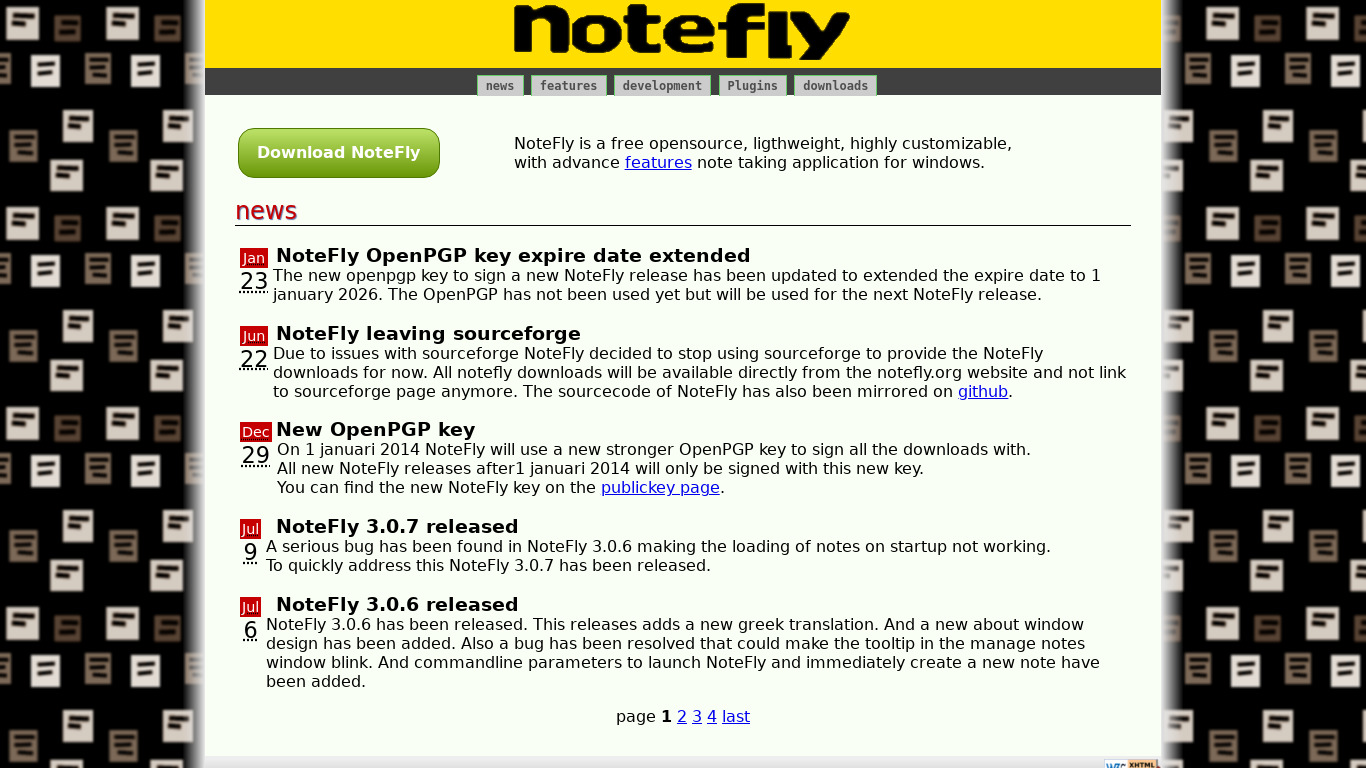 NoteFly Landing page