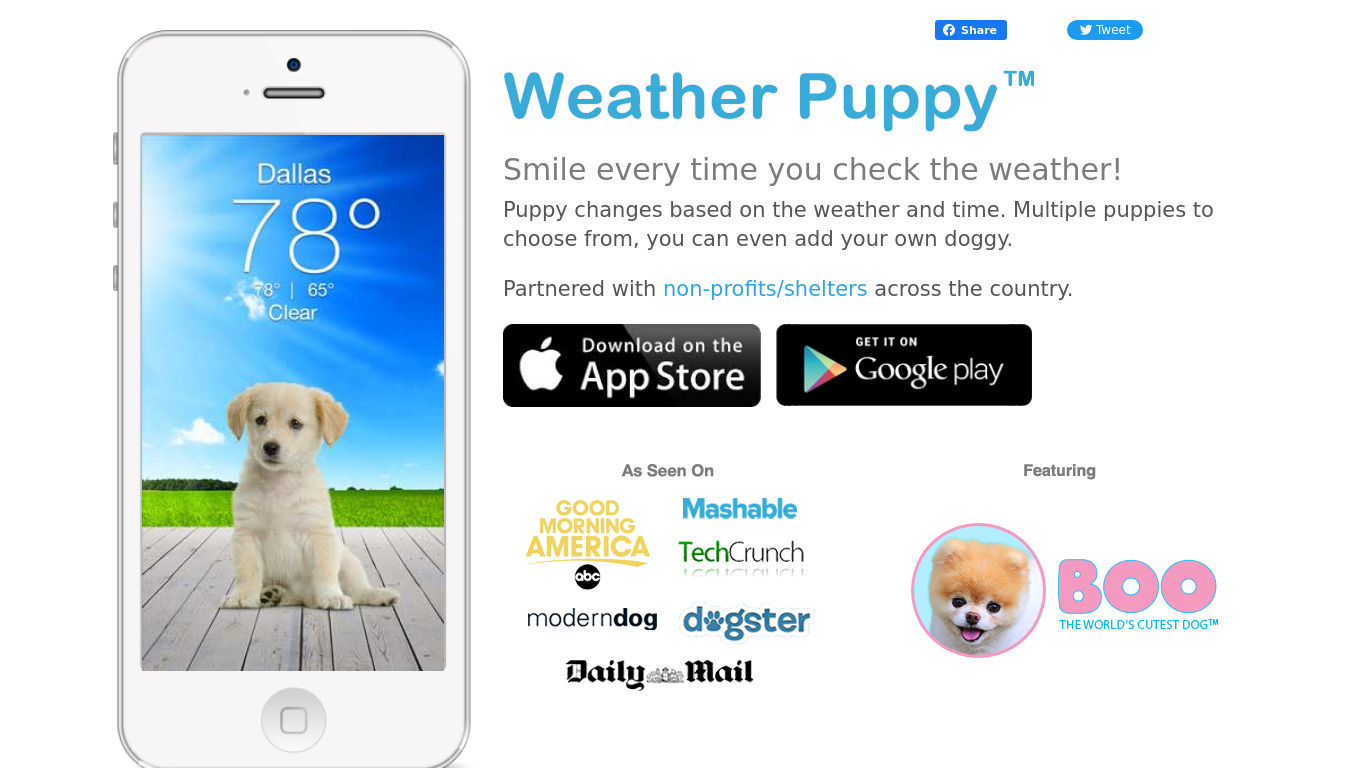 Weather Puppy App Landing page