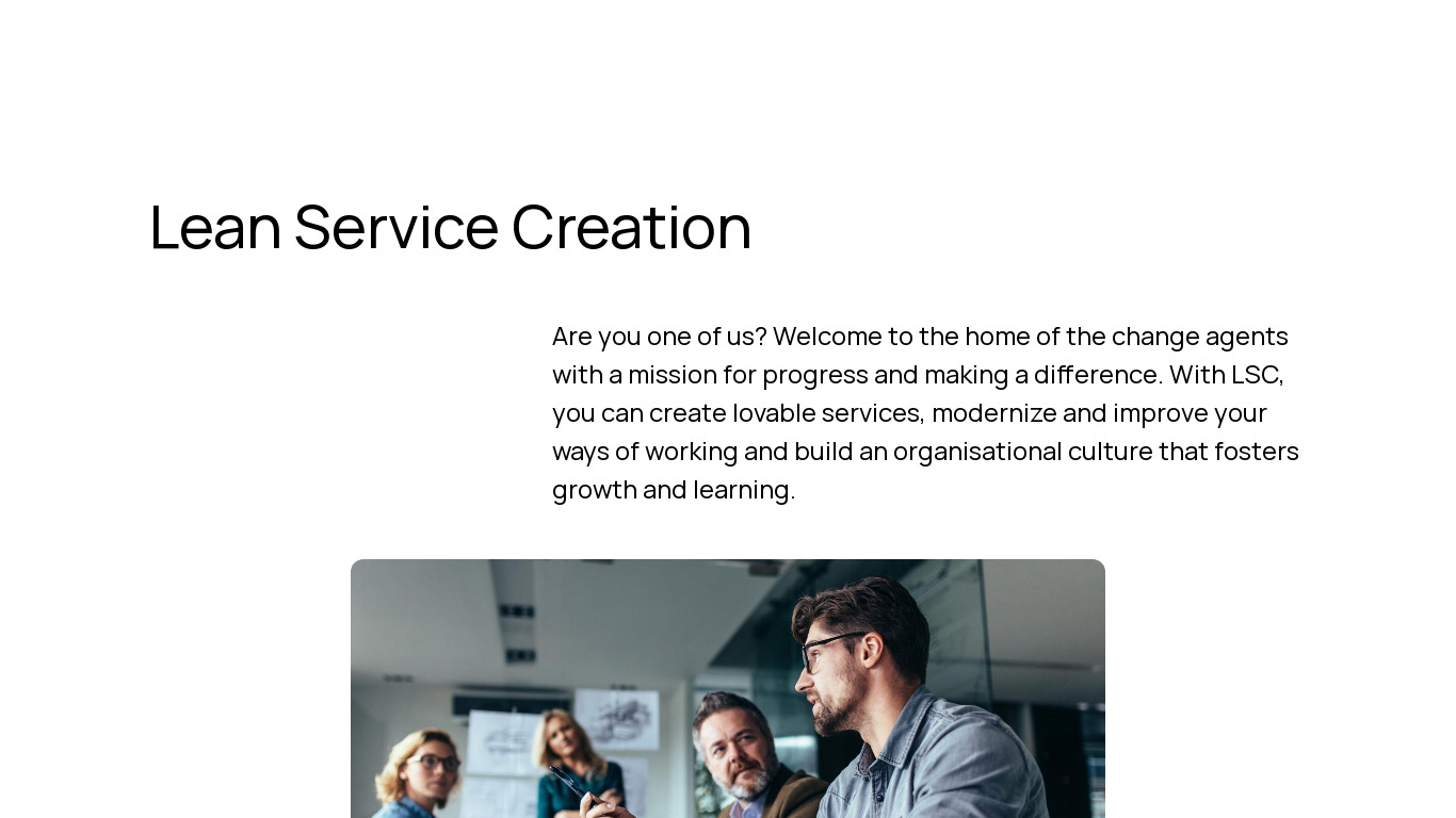 Lean Service Creation Landing page