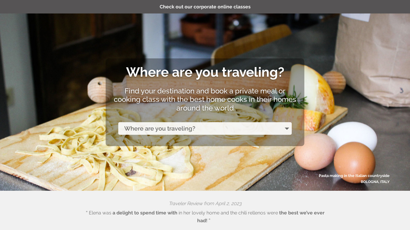 Traveling Spoon Landing page