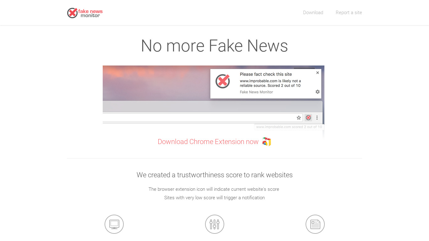 Fake News Monitor Landing page
