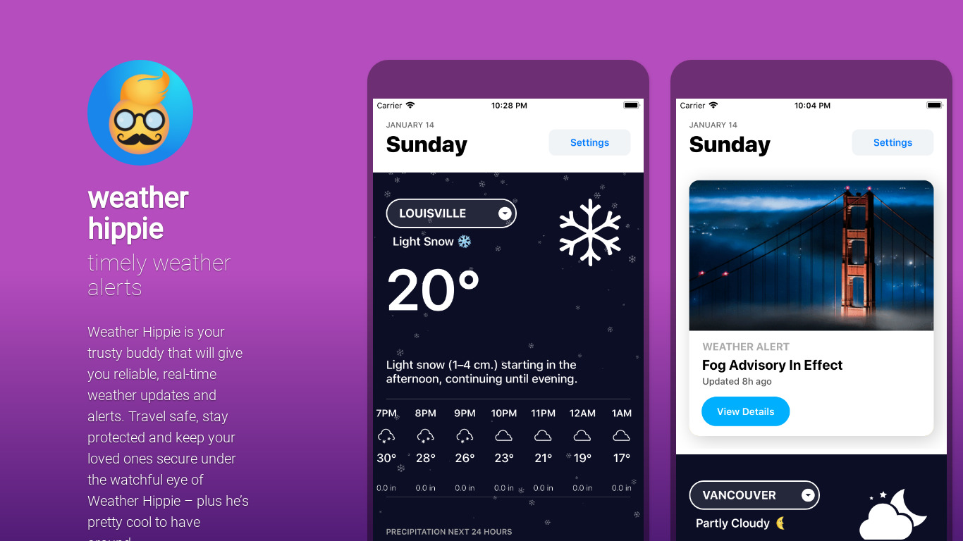 Weather Hippie Landing page