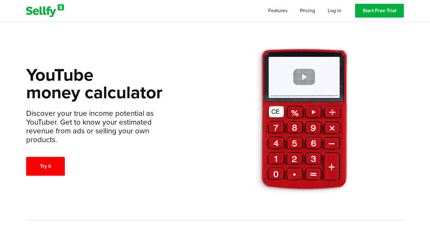 YouTube Revenue Calculator Landing page