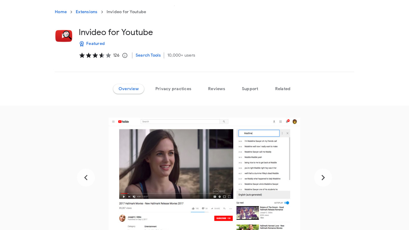 Invideo for Youtube Extension Landing page