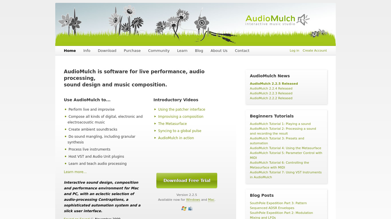 AudioMulch Landing page
