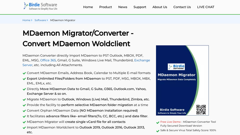 Birdie MDaemon Migrator Landing Page