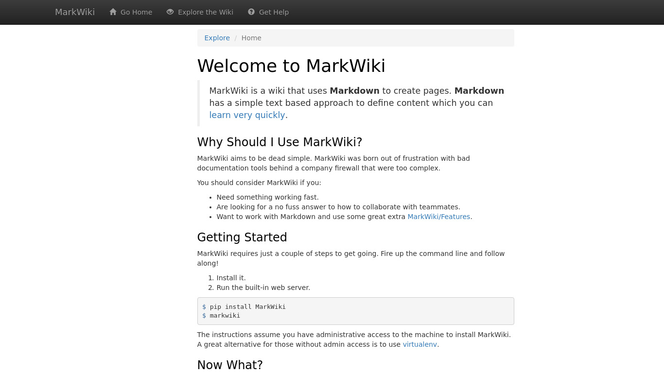 MarkWiki Landing page