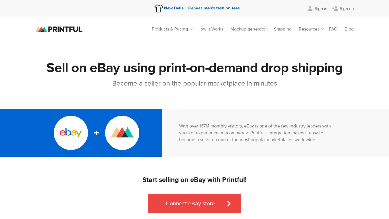 Printful Integration with eBay Landing page