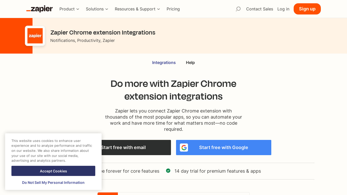 Push by Zapier Landing page