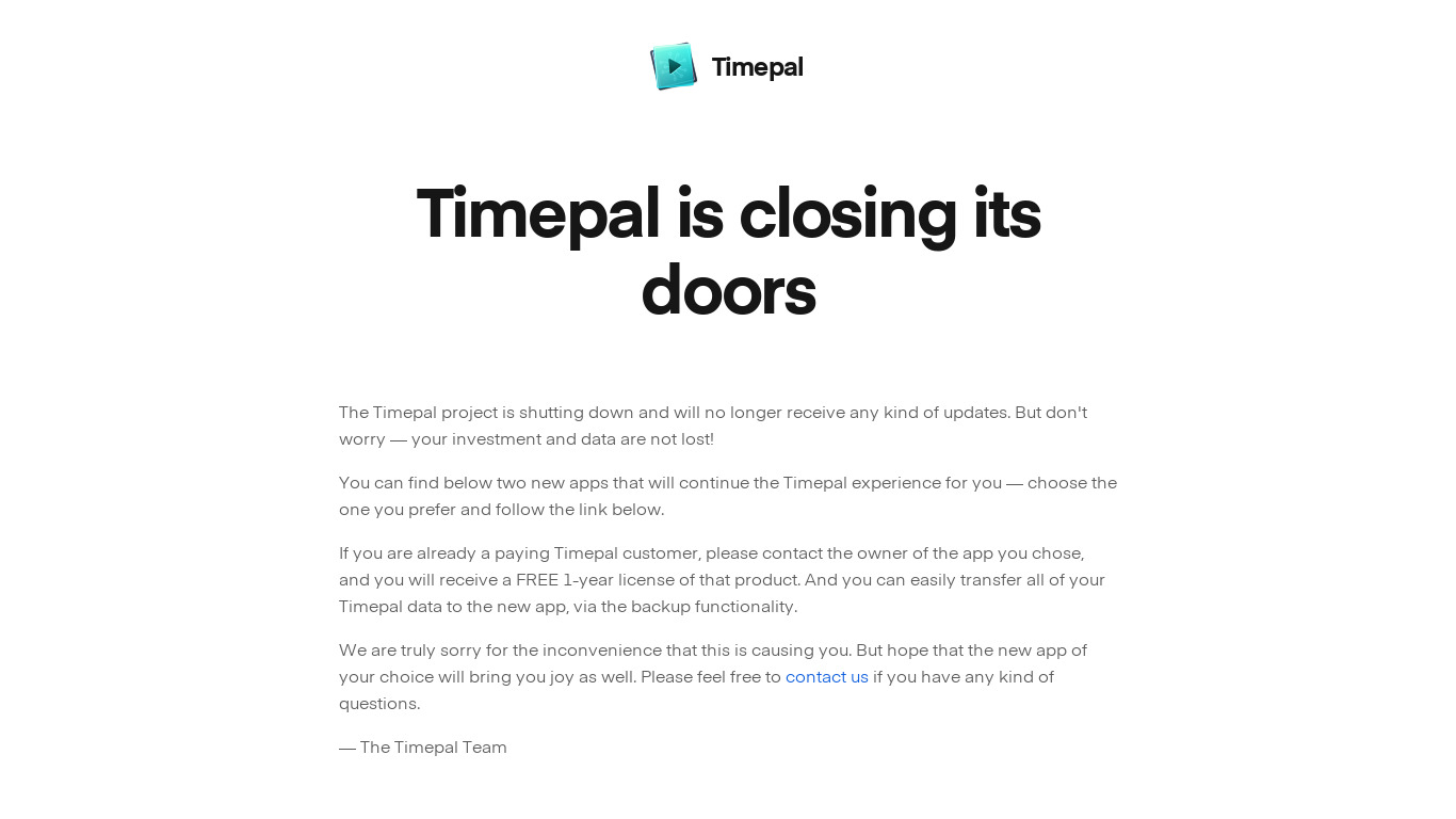 Timepal Pro Landing page