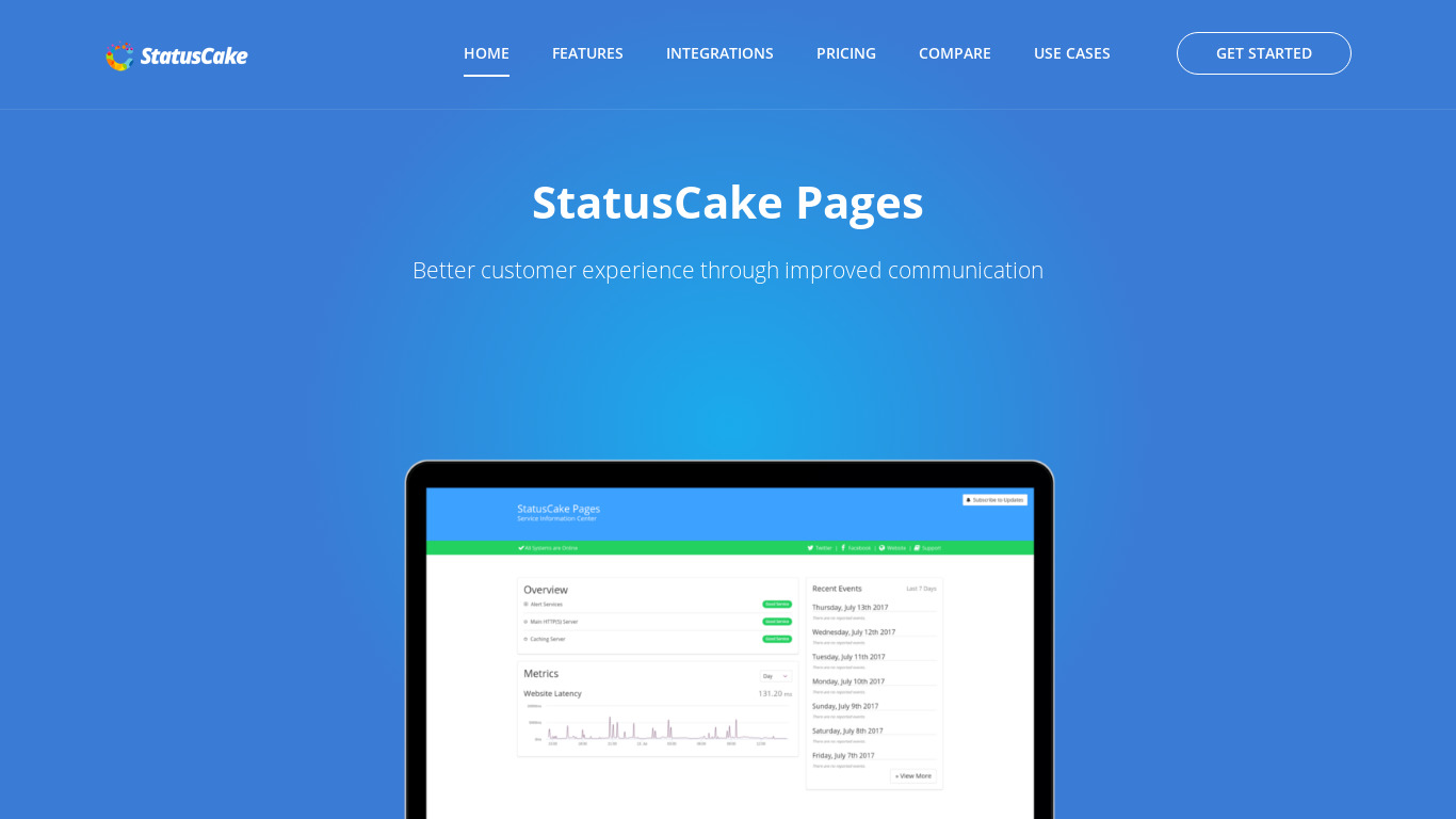 StatusCake Pages Landing page