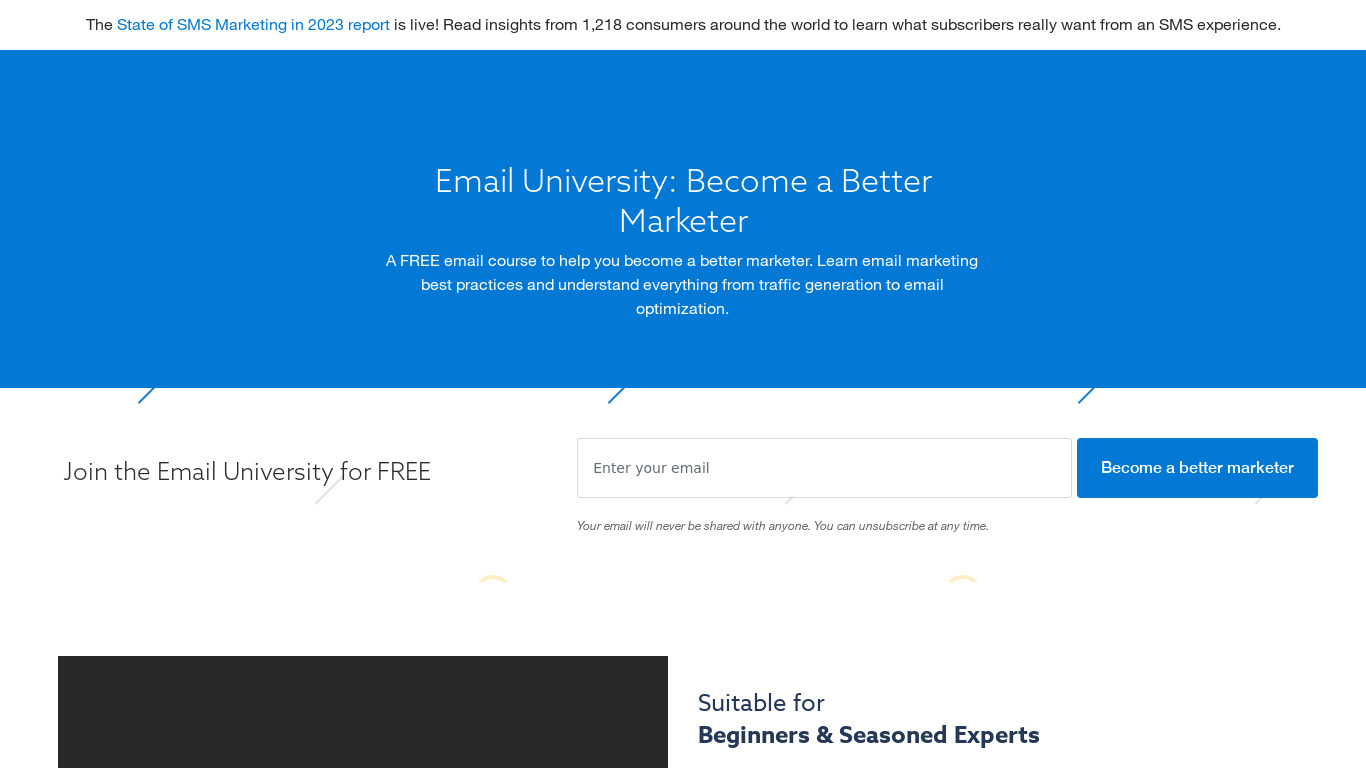 Email University Landing page