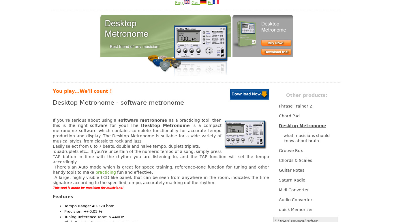 Desktop Metronome Landing page