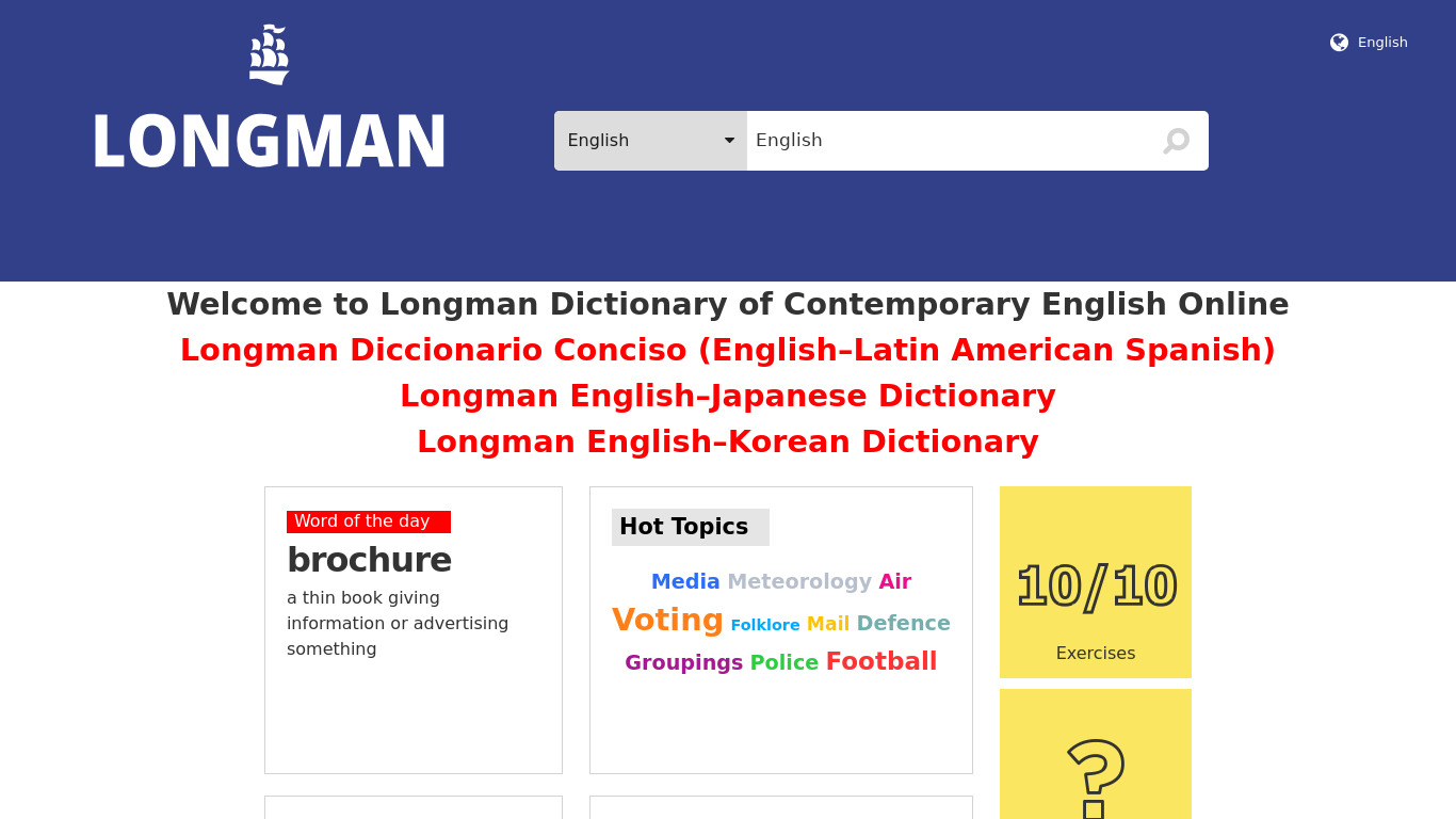 Longman English Dictionary Online Landing page