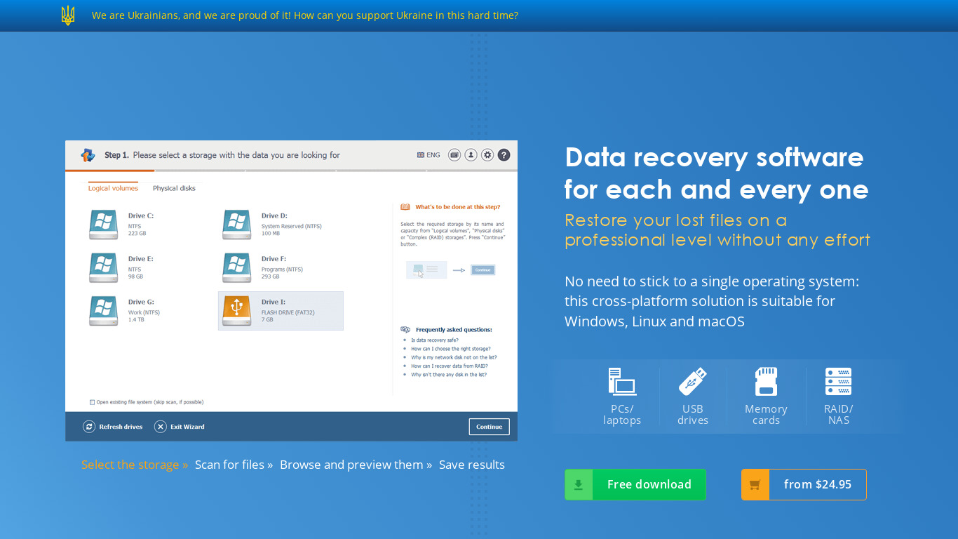 Raise Data Recovery Landing page