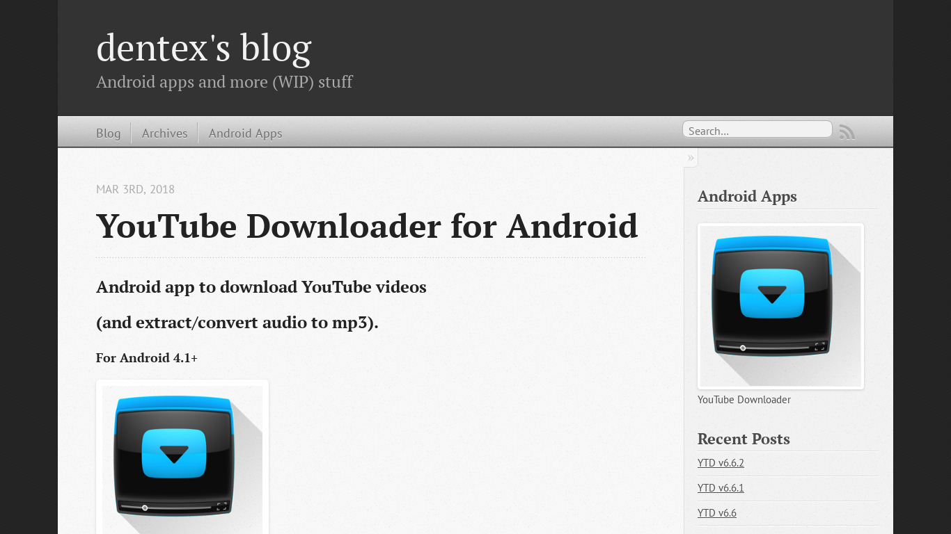 dentex.github.io YTD YouTube Downloader Landing page