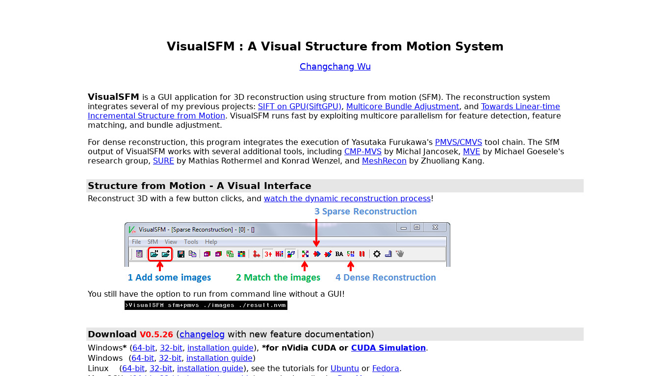 VisualSfM Landing page