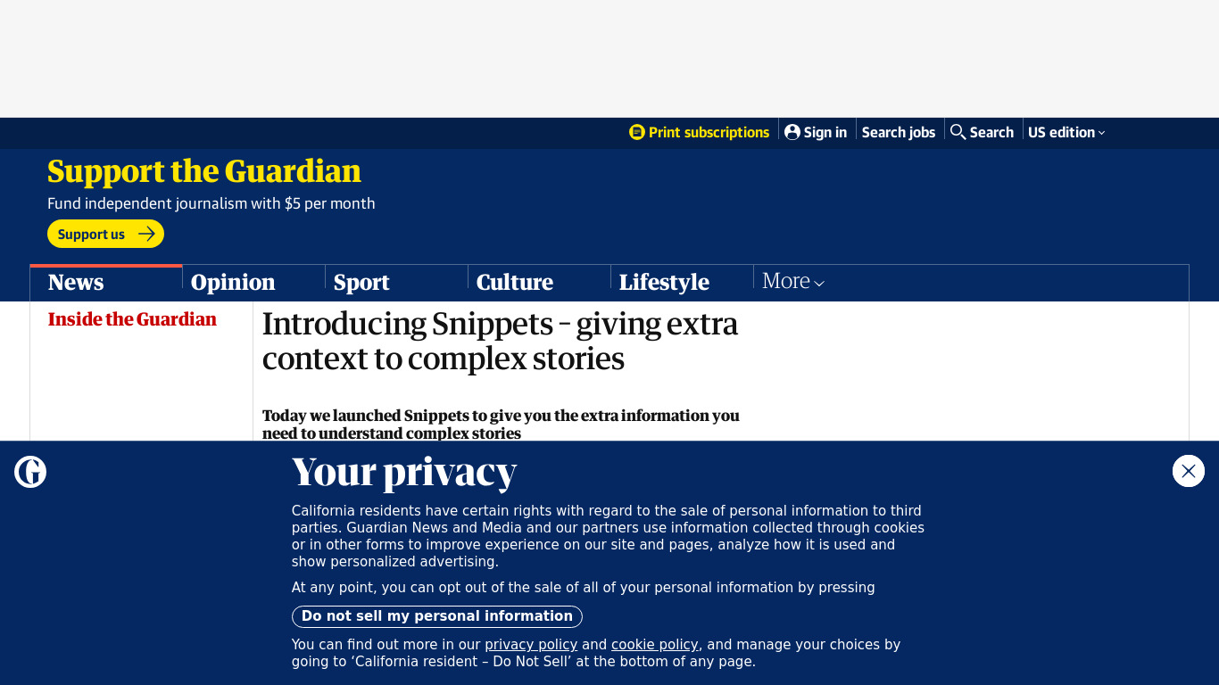 Snippets by The Guardian Landing page