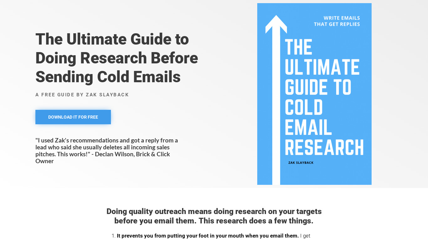 Ultimate Cold Email Research Landing page