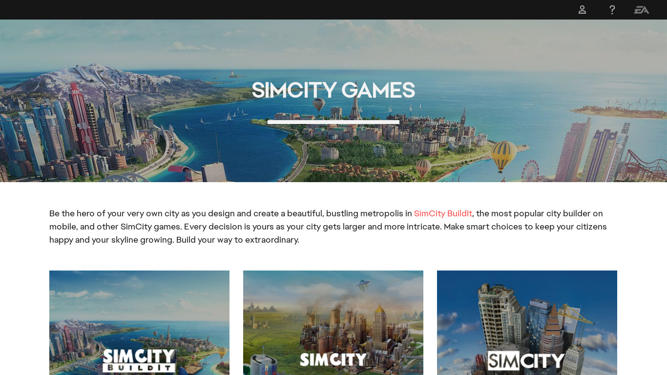 SimCity BuildIt Landing page
