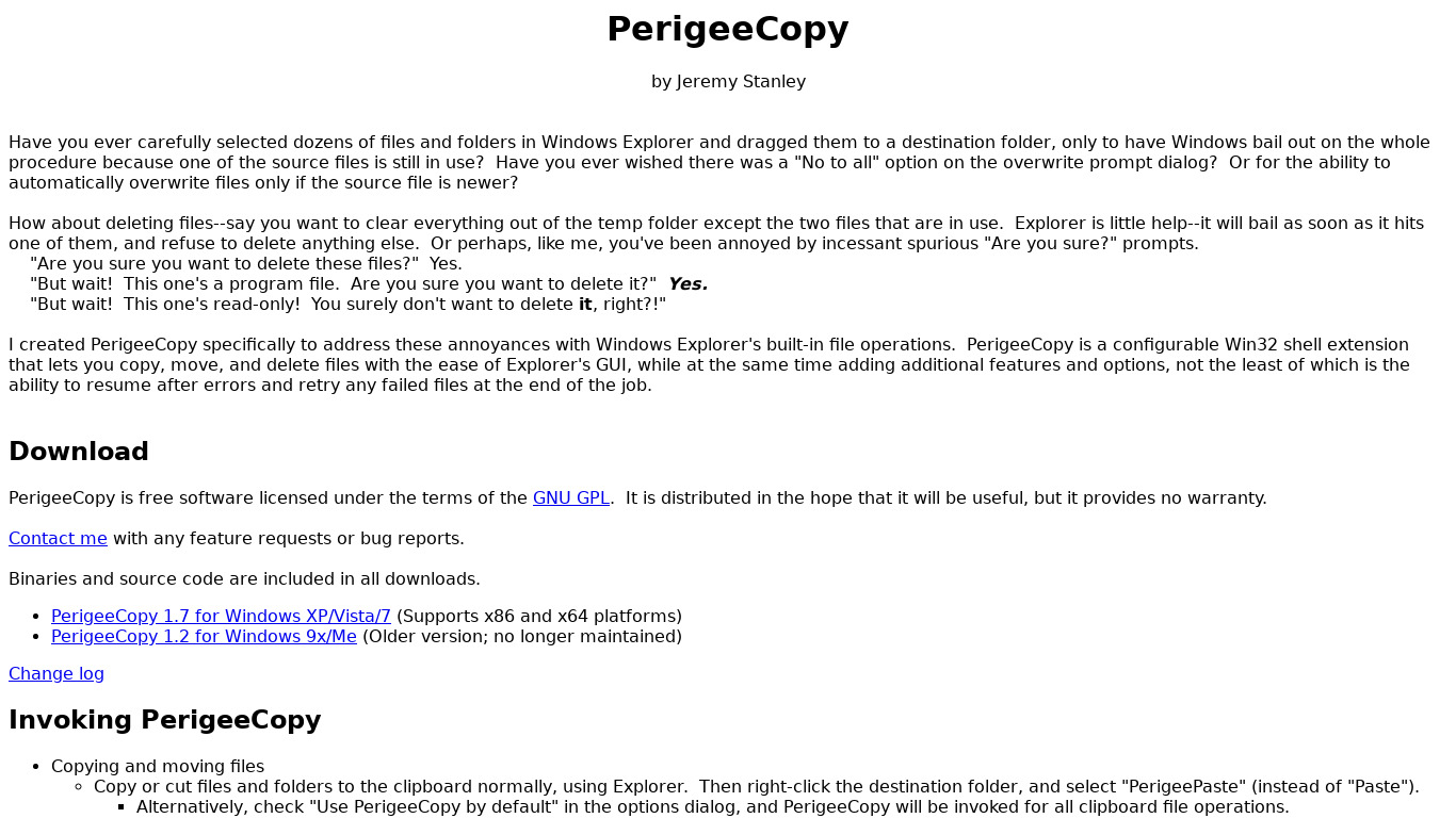 PerigeeCopy Landing page