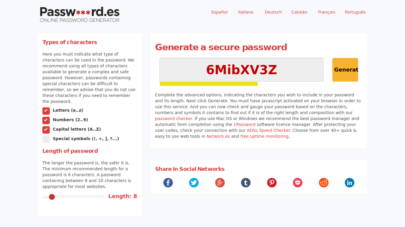 Password.es Landing page