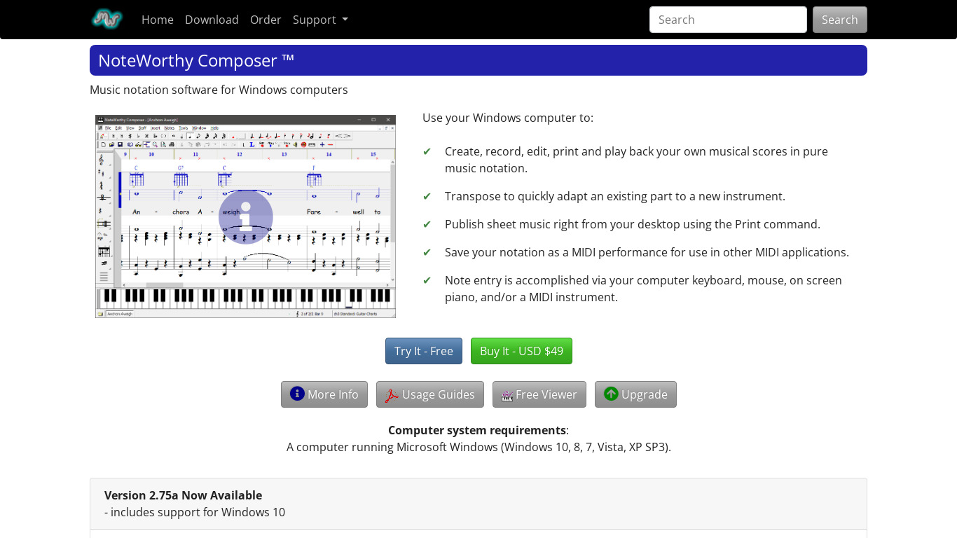 NoteWorthy Composer Landing page