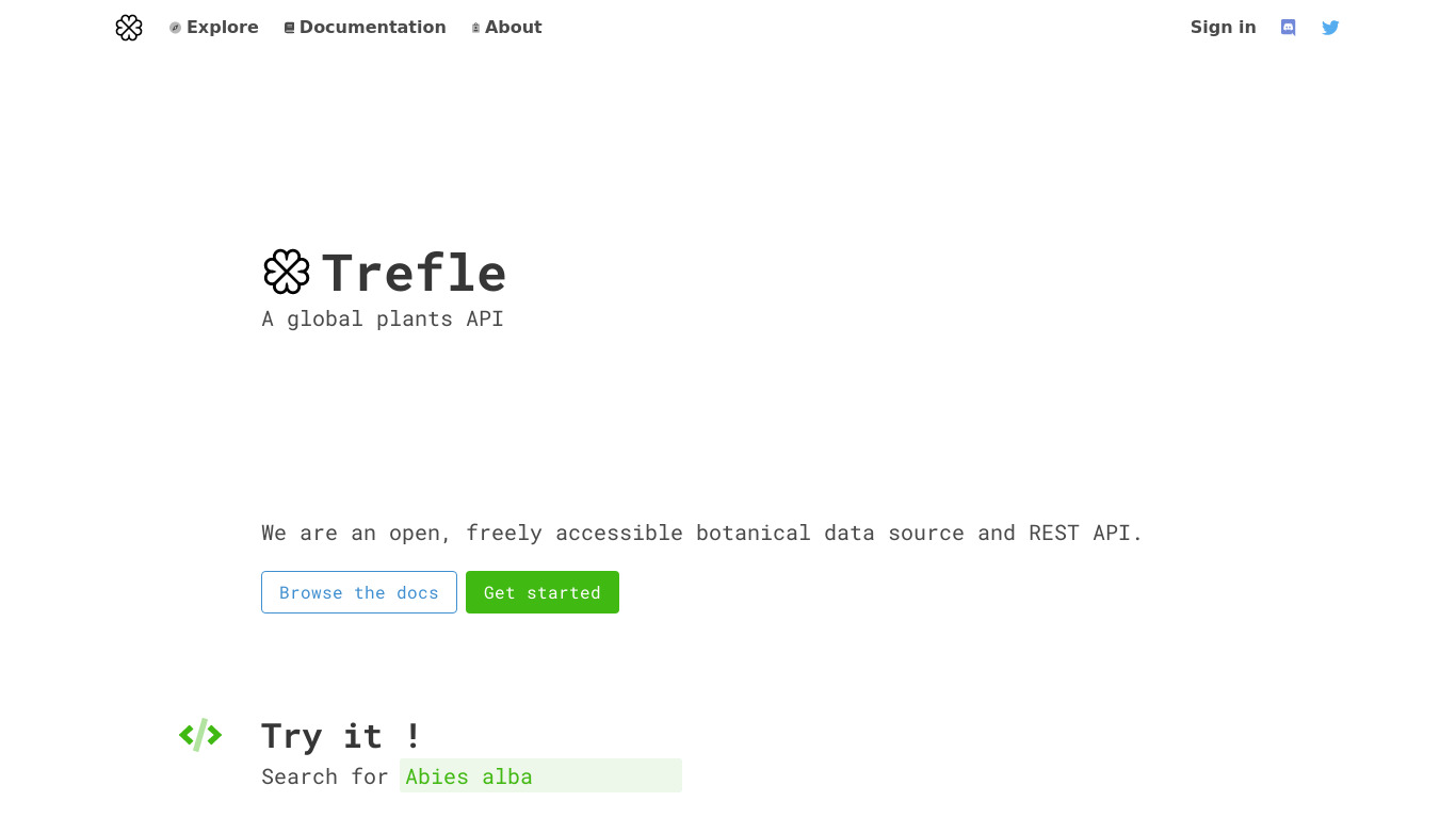 Trefle Landing page
