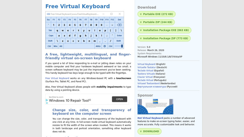 Free Virtual Keyboard Landing Page