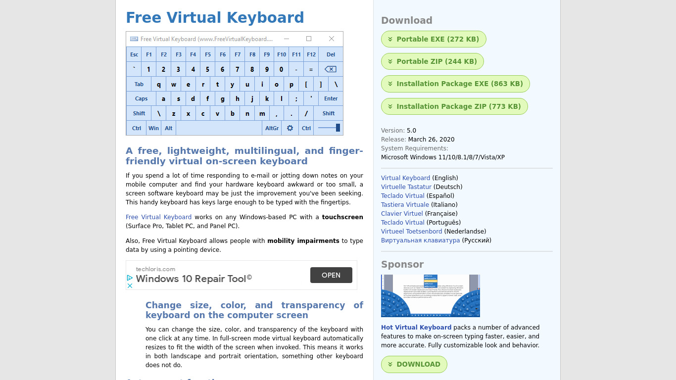 Free Virtual Keyboard Landing page