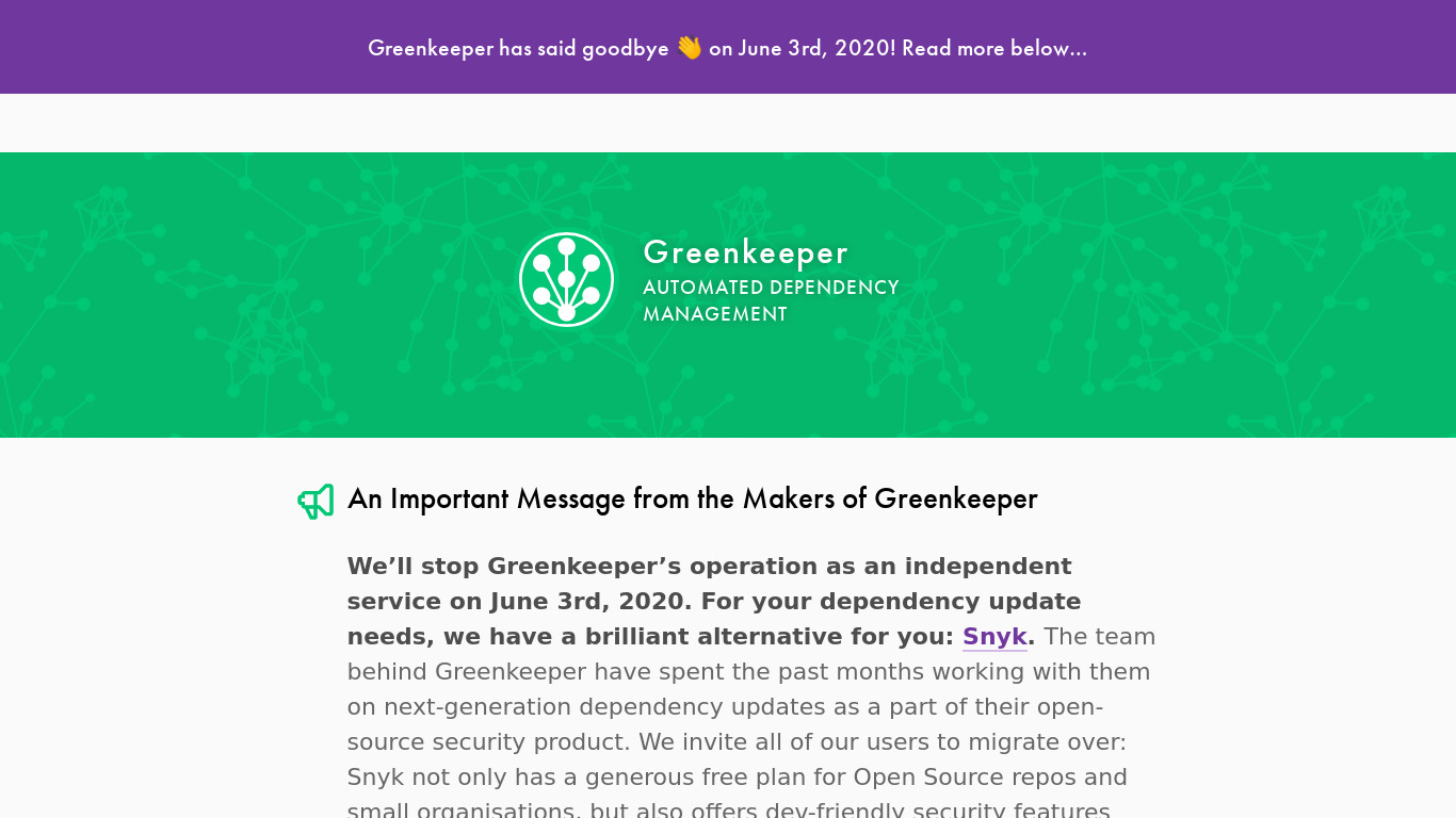Greenkeeper Landing page